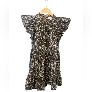 Caroline Constas Women’s Navy and Beige Patterned Flutter Sleeve Cotton Medium